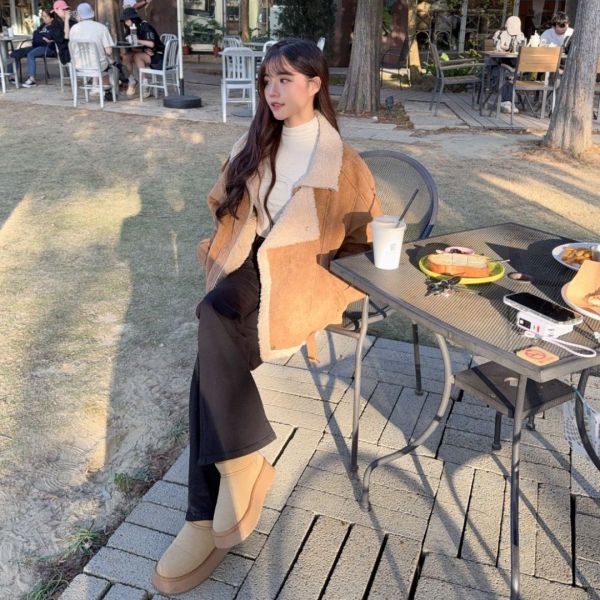 暖栗山丘 重工羊羔絨麂皮翻領外套 (1colors) #ZE04 