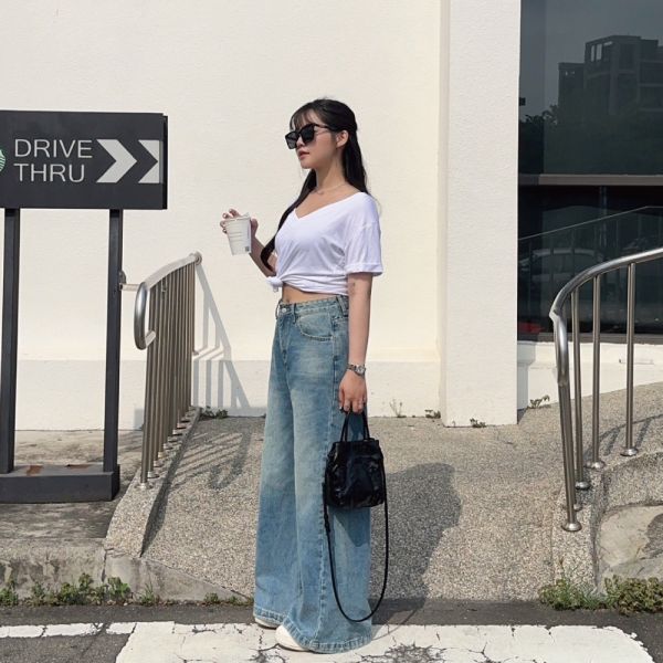 Seoul Walk 復古水洗垂感牛仔寬褲 (1colors) #R03 