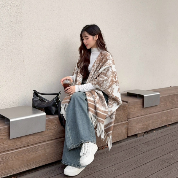冬日來信 高級感氛圍百搭流蘇斗篷披肩 (3colors) #ZH09 