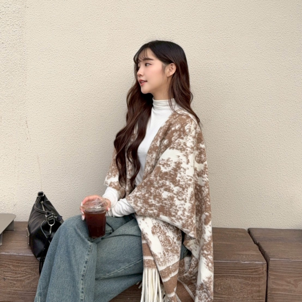 冬日來信 高級感氛圍百搭流蘇斗篷披肩 (3colors) #ZH09 