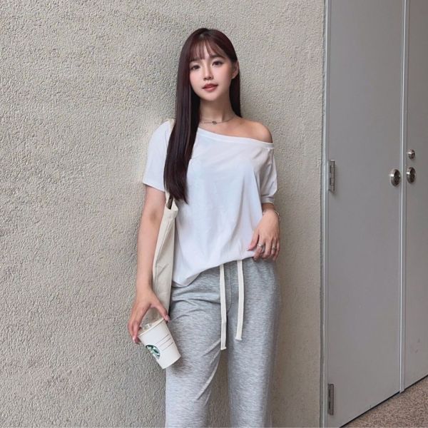慵懶假期 好穿柔軟斜肩短袖Tee (3colors) #W10 