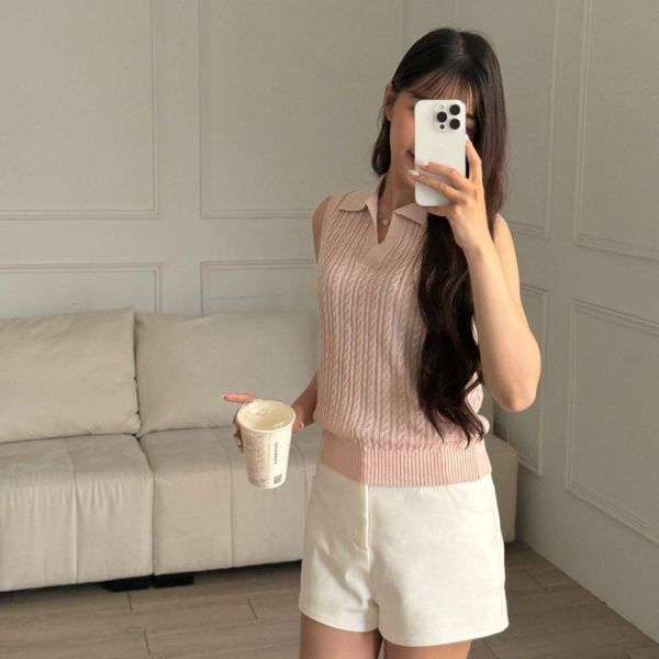 老錢定律 經典polo領透氣麻花遮副乳背心 (2colors) #5266 