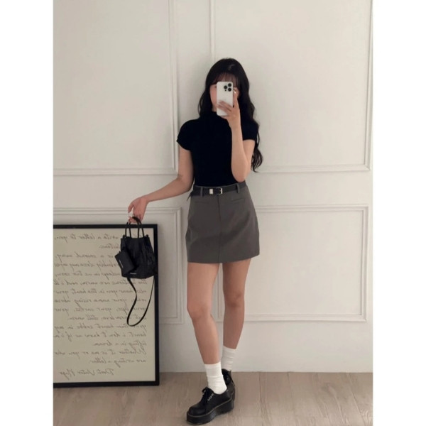 【現貨】韓國女高 好比例百搭西裝短裙 附皮帶 附安全褲 (2colors) #D01 