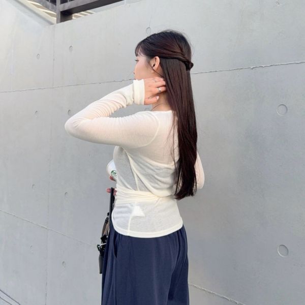 街頭散步 氣質綁帶罩衫收腰真兩件是set (2colors) #ZA10 