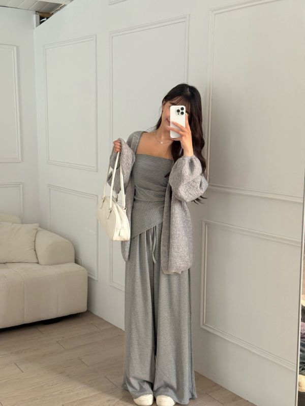 【現貨】人手一套.ᐟ.ᐟ 本期必敗設計感條紋長褲套裝set (3colors) #ZC03 