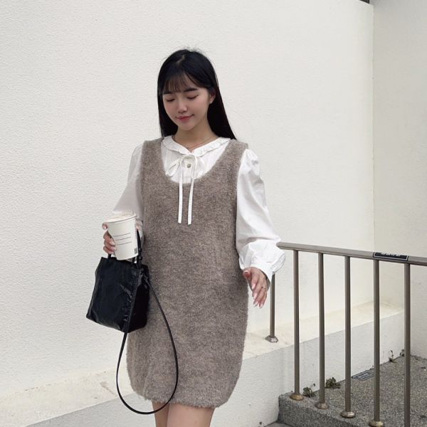 怦然心動 甜美柔軟圈圈羊毛背心洋 (2colors) #O05 
