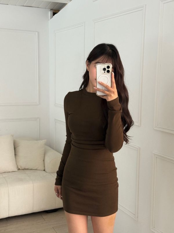 【現貨】性感曲線 腰間抓皺顯瘦長袖連身短裙 (3colors) #ZC02 