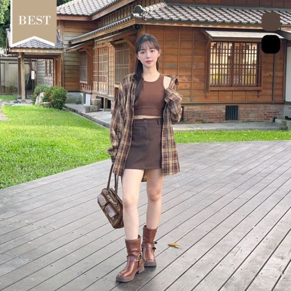 秋冬版韓國女高 好比例百搭毛呢短裙 附安全褲 (3colors) #G02 