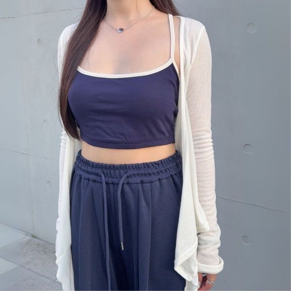 街頭散步 氣質綁帶罩衫收腰真兩件是set (2colors) #ZA10 