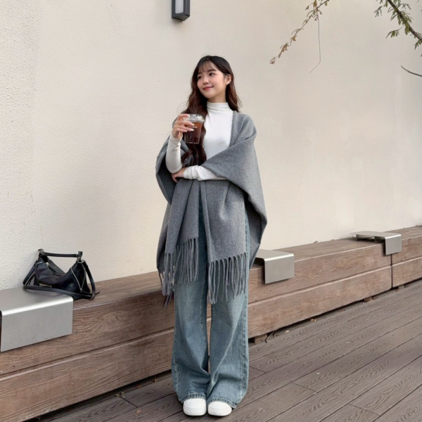 冬日來信 高級感氛圍百搭流蘇斗篷披肩 (3colors) #ZH09 