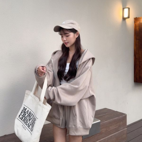 珍珠拿鐵 oversize懶人舒適連帽套裝set (1colors) #ZC07 