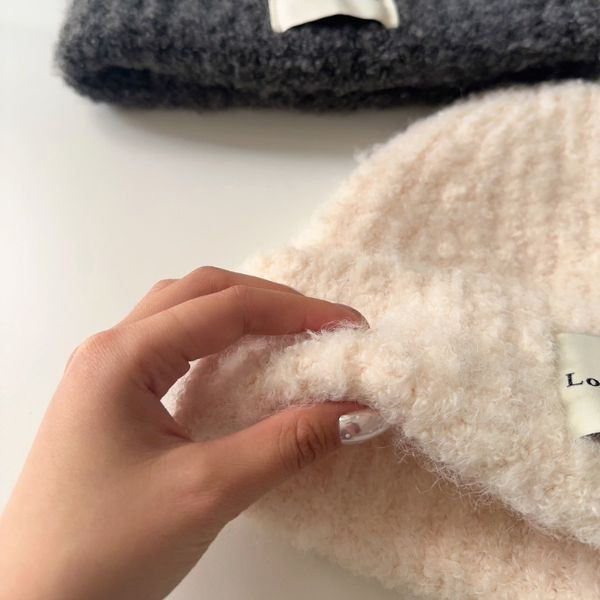 冬季小臉神器 加厚款標籤毛帽 (2colors) #J07 