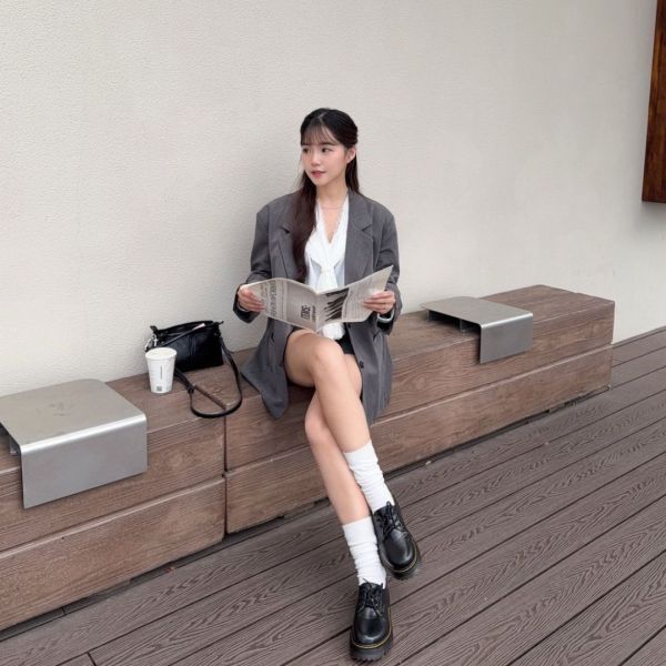 灰階紳雅 寬版oversize翻領墊肩西裝外套 (1colors) #ZD10 