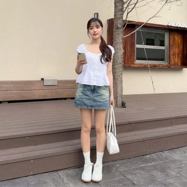 美式復古 優質面料好版型復古刷色牛仔短裙 內建安全褲 (1colors) #ZM11 