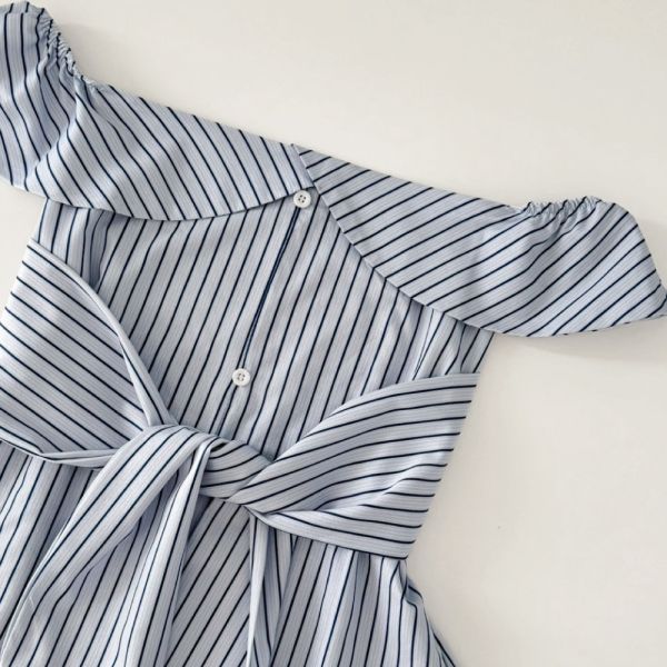 Stripe Mood 綁帶條紋一字領上衣 (1colors) #R02 