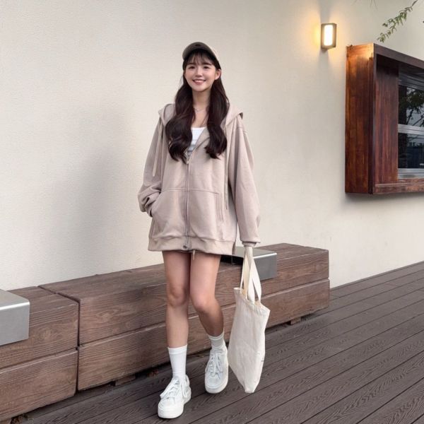 珍珠拿鐵 oversize懶人舒適連帽套裝set (1colors) #ZC07 