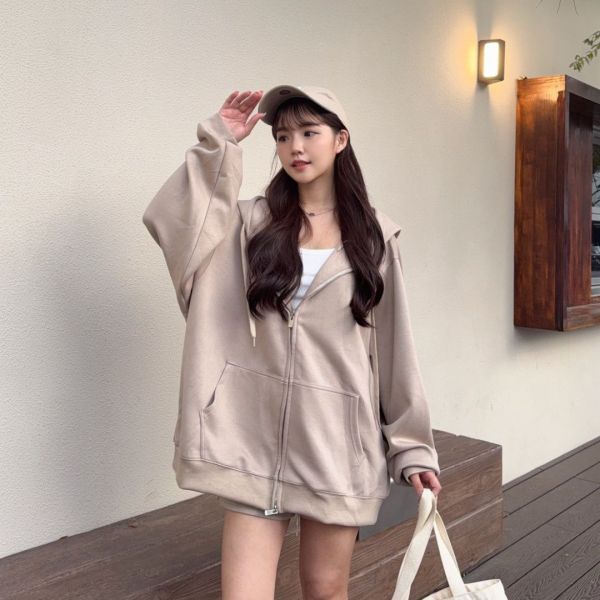 珍珠拿鐵 oversize懶人舒適連帽套裝set (1colors) #ZC07 