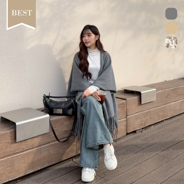 冬日來信 高級感氛圍百搭流蘇斗篷披肩 (3colors) #ZH09 