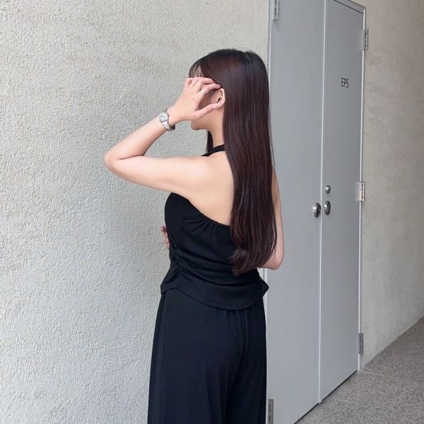 漫調格律 削肩掛脖舒適顯瘦莫戴爾套裝Set (2colors) #Y15 