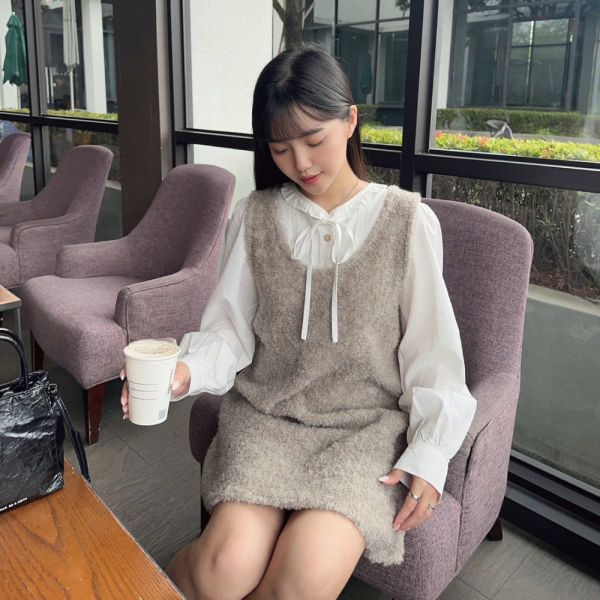 怦然心動 甜美柔軟圈圈羊毛背心洋 (2colors) #O05 
