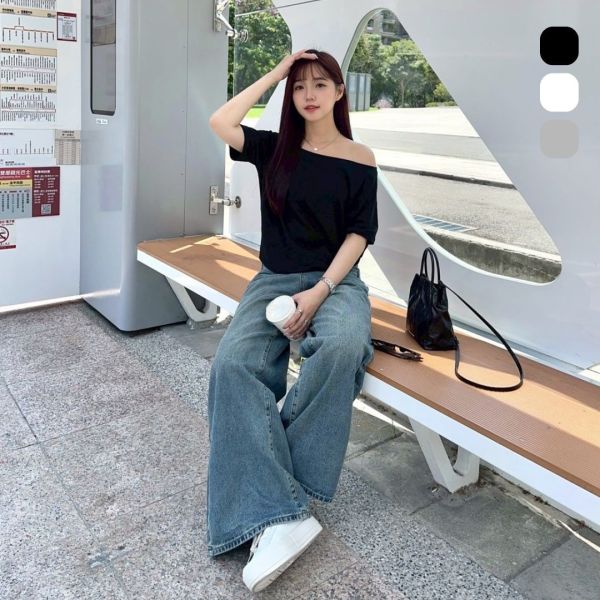 慵懶假期 好穿柔軟斜肩短袖Tee (3colors) #W10 