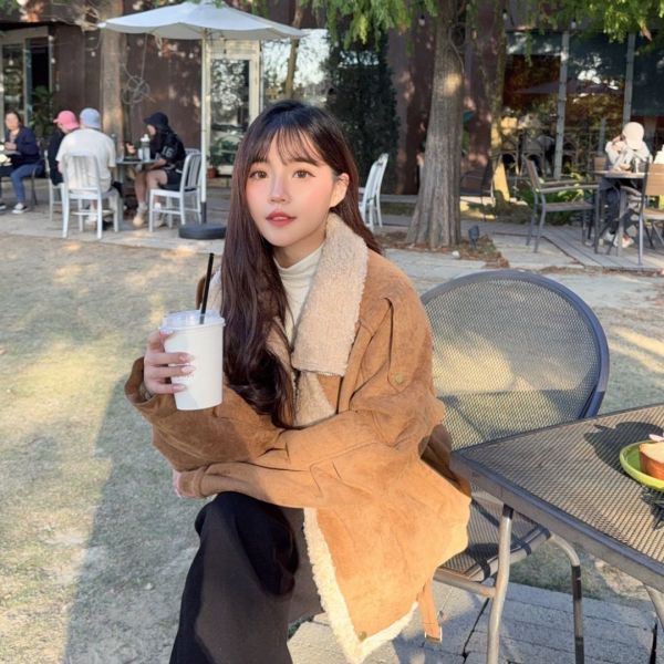 暖栗山丘 重工羊羔絨麂皮翻領外套 (1colors) #ZE04 