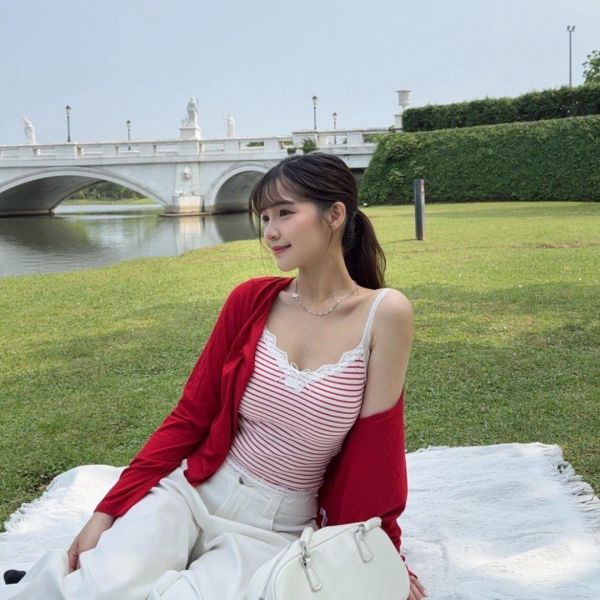 【現貨】微甜白茶 甜美蕾絲蝴蝶結Bra背心 (5colors) #1148 