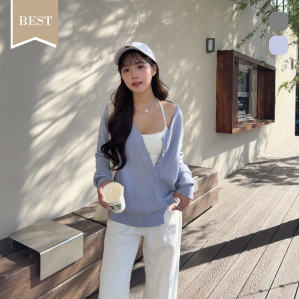 淡奶糖霜 溫柔甜美設計感軟糯針織斜釦外套 (2colors) #ZD08 