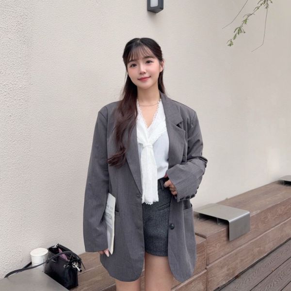 灰階紳雅 寬版oversize翻領墊肩西裝外套 (1colors) #ZD10 