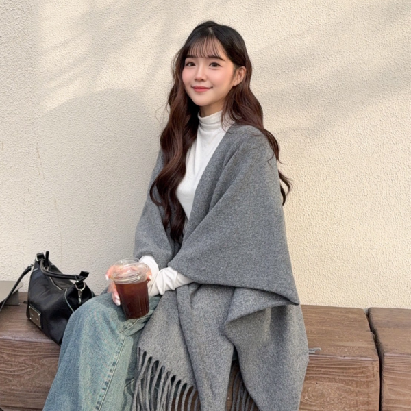 冬日來信 高級感氛圍百搭流蘇斗篷披肩 (3colors) #ZH09 