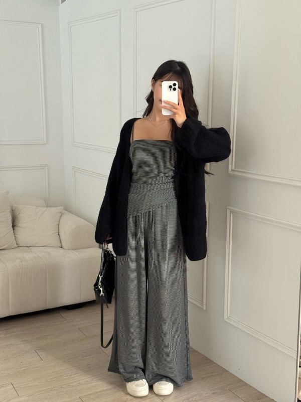 【現貨】人手一套.ᐟ.ᐟ 本期必敗設計感條紋長褲套裝set (3colors) #ZC03 