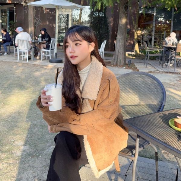 暖栗山丘 重工羊羔絨麂皮翻領外套 (1colors) #ZE04 