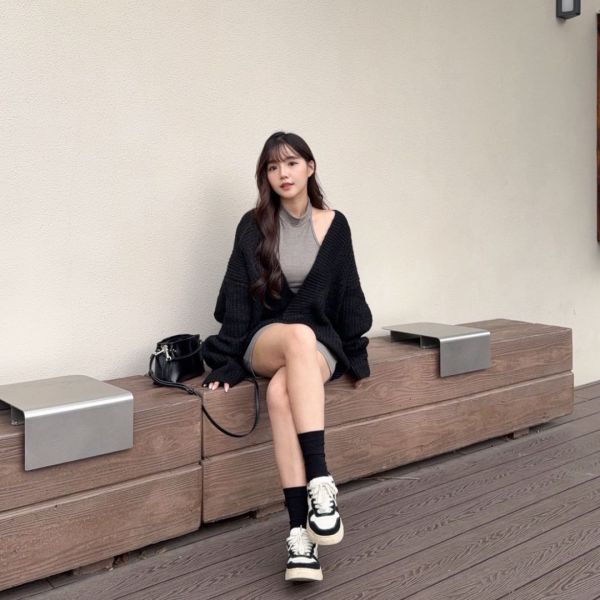 微醺夜晚 大V領落肩性感小女人毛衣套裝set (1colors) #ZC09 