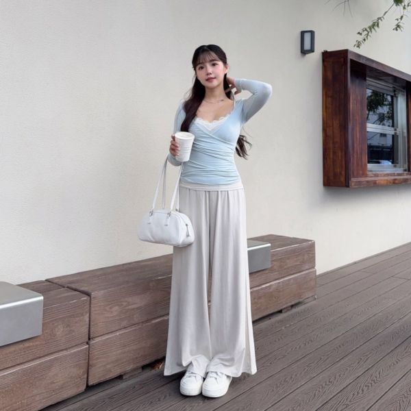 奶油蜜桃 氣質蕾絲真兩件上衣仙女set (2colors) #ZD09 