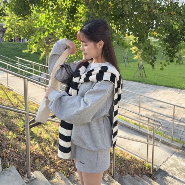 條紋奶霜 甜美女孩衣櫃裡的Daily Look三件套 (1colors) #ZA13 