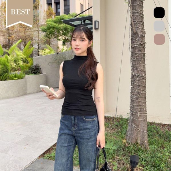 【貨在途中】姐系權威 百搭立領彈力修身背心 (3colors) #ZL02 