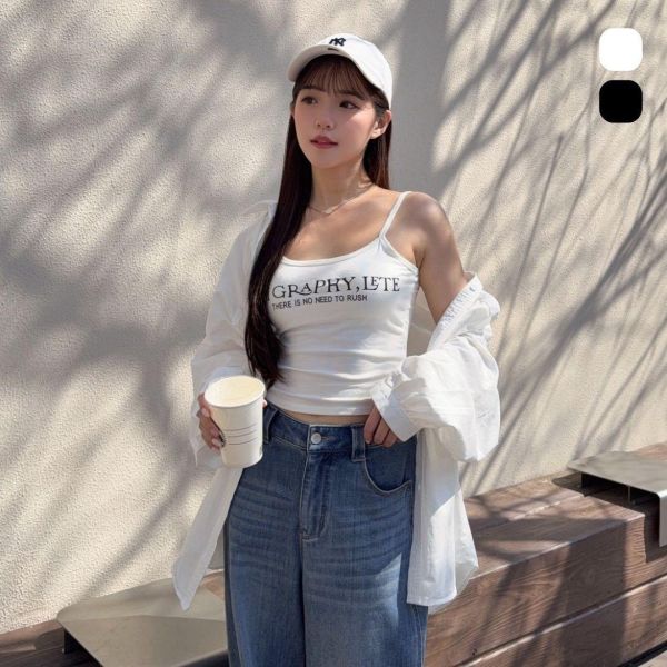 聚焦訊號 字母印花細肩帶Bra背心 (2colors) #ZJ03 