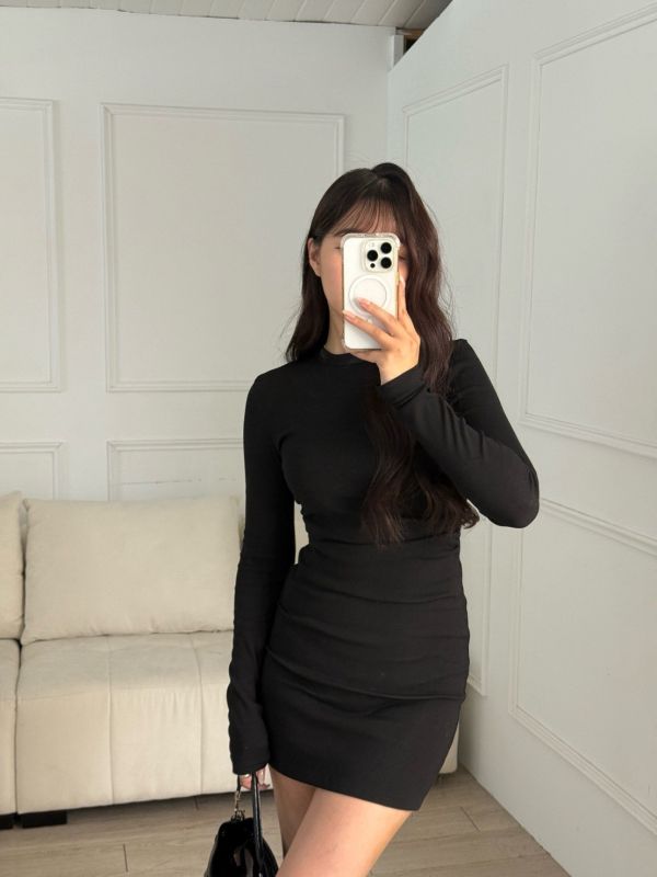 【現貨】性感曲線 腰間抓皺顯瘦長袖連身短裙 (3colors) #ZC02 