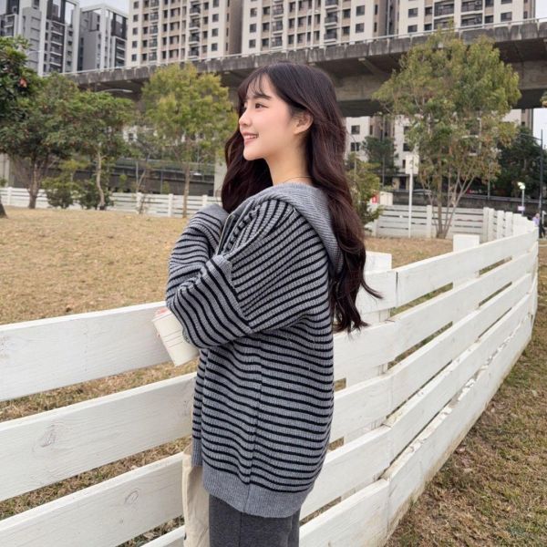 【現貨】條紋控必收 日常百搭條紋針織連帽外套 (3colors) #ZI01 