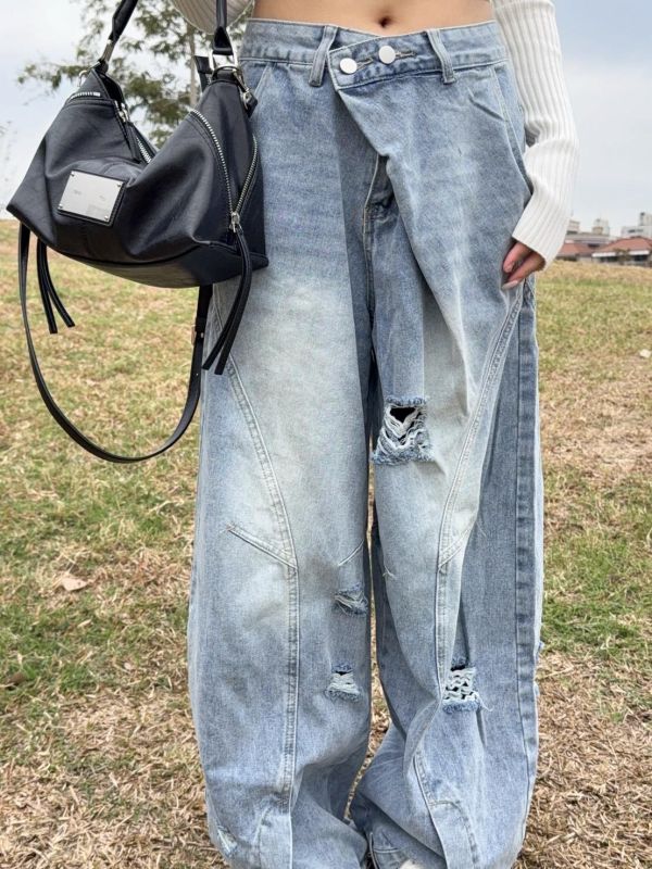 【現貨】街頭Slay 重工設計感個性刷破牛仔褲 (1colors) #ZI05 