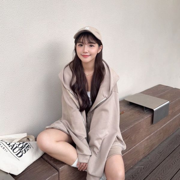 珍珠拿鐵 oversize懶人舒適連帽套裝set (1colors) #ZC07 