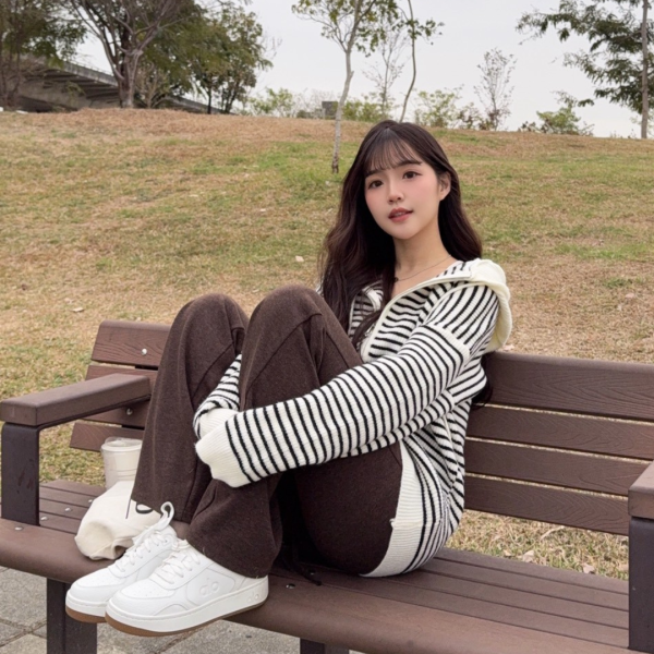 【現貨】條紋控必收 日常百搭條紋針織連帽外套 (3colors) #ZI01 