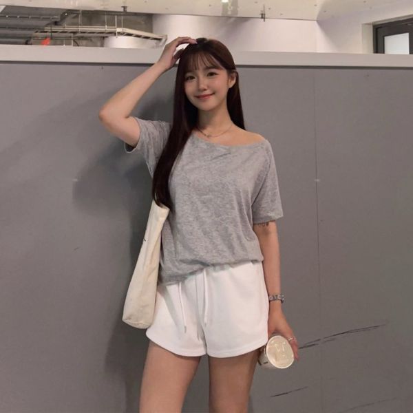 慵懶假期 好穿柔軟斜肩短袖Tee (3colors) #W10 