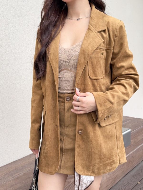 巴黎棕調 都會法式高級感麂皮set (1colors) #ZD06 