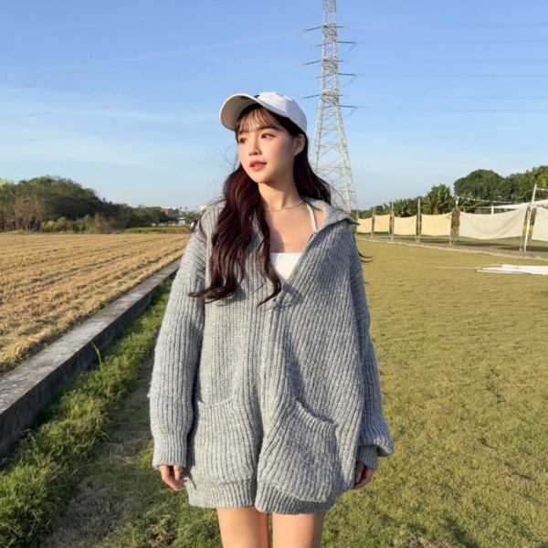 【貨在途中】強勢回歸.ᐟ.ᐟ誰能不愛這件厚磅雙口袋翻領拉鍊毛衣外套 (2colors) #H04 