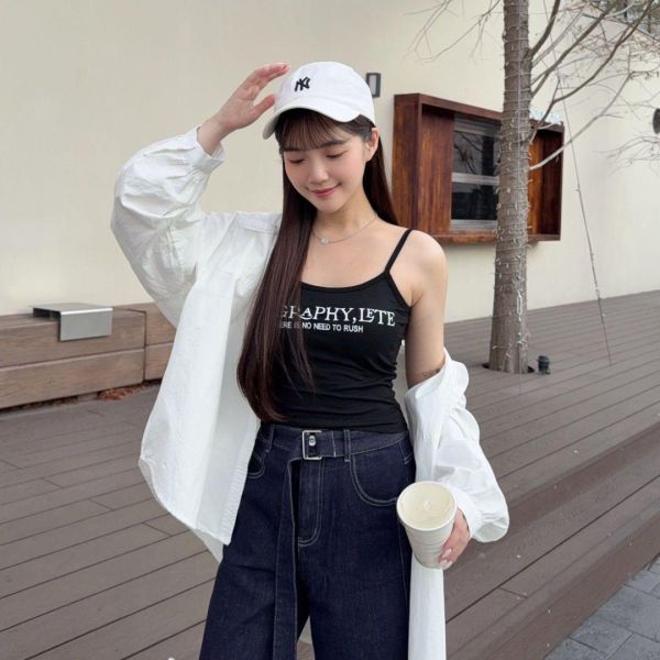 聚焦訊號 字母印花細肩帶Bra背心 (2colors) #ZJ03 