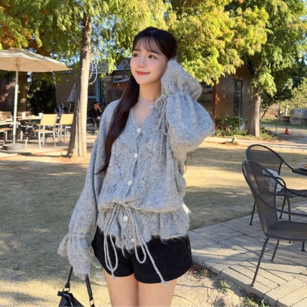 白糖蒙布朗 法式甜美V領慵懶針織毛衣 (2colors) #ZF06 