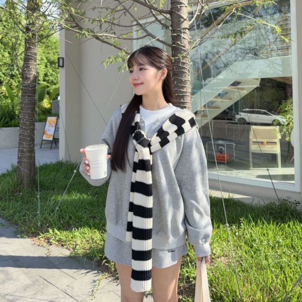 條紋奶霜 甜美女孩衣櫃裡的Daily Look三件套 (1colors) #ZA13 