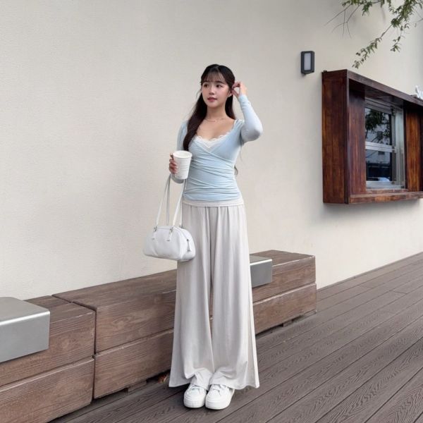 奶油蜜桃 氣質蕾絲真兩件上衣仙女set (2colors) #ZD09 