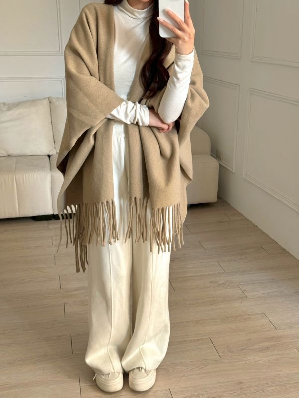 冬日來信 高級感氛圍百搭流蘇斗篷披肩 (3colors) #ZH09 